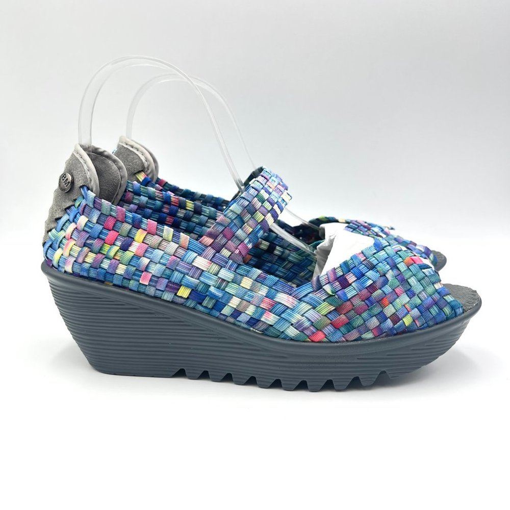 Bernie Mev Size 41 10 10.5 US Blue Purple Multicolor Woven Wedges Sandals Shoes